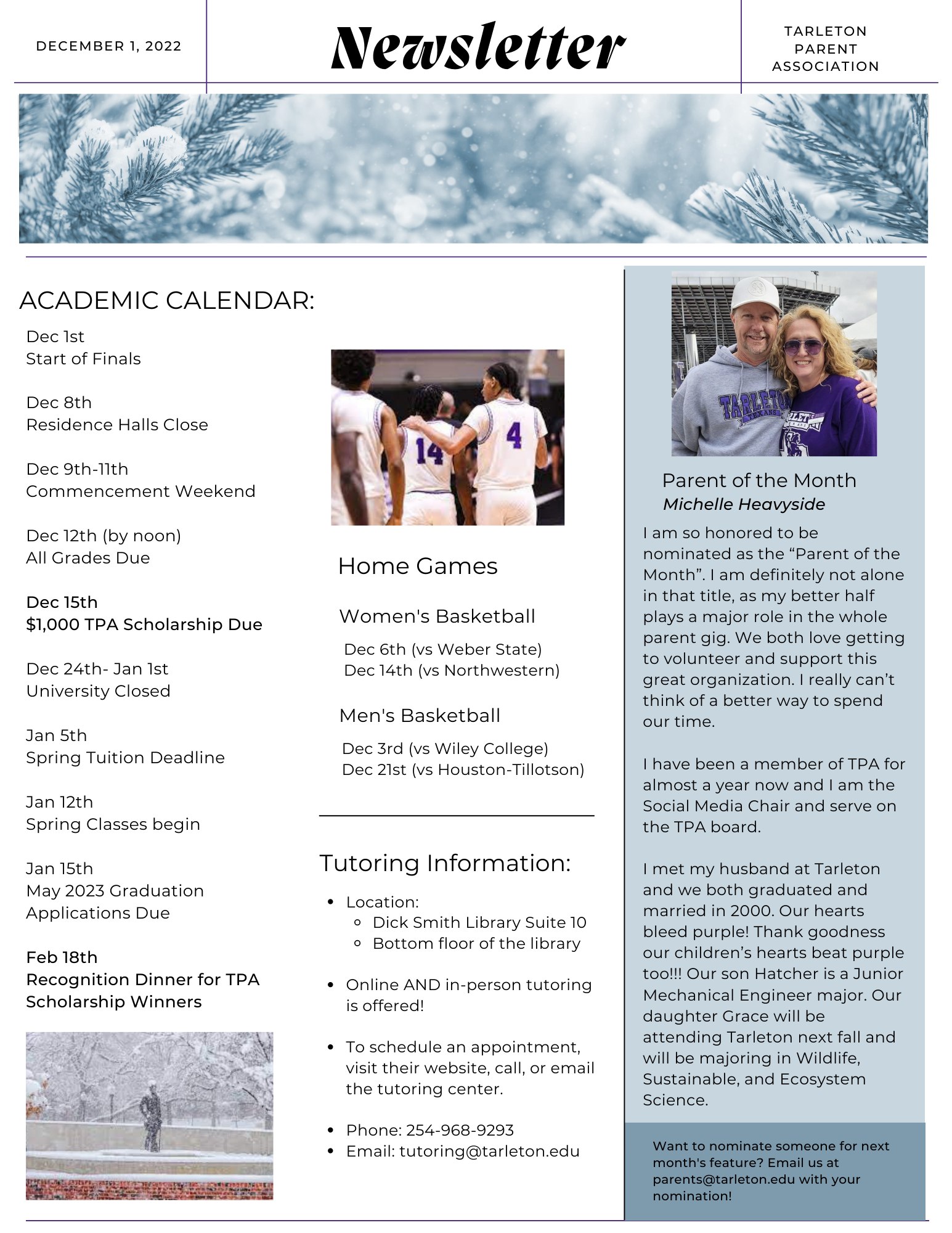 Tarleton Email December | The Tarleton State University Parent and Family Experience