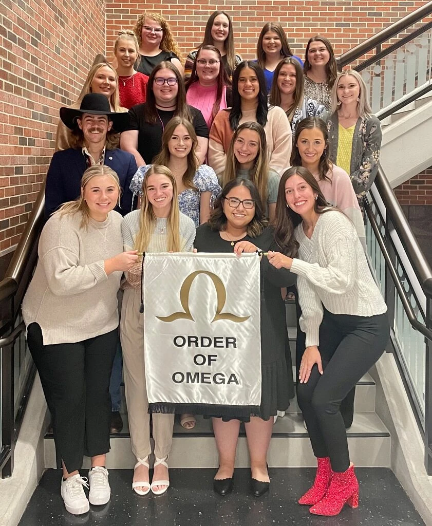 Inducted into Tarleton’s Order of Omega in a fall semester ceremony were, front row from left, Erica Beldin, Mia Childers, Bianca Gaucin and Julia Forbes; second row from left, Cole Taylor, Dani DeFur, Ashley Carter and Emily Halleck; third row from left, Savanna Wood, Breanna Shackleford, Kylan Mills and Kiara Owen; fourth row from left, Sally Love, Jessica Whisenant and Blair Phillips; and top row from left, Esmae Velsen, Lauren Dill, Hannah Ison and Jordan Marlett. Not pictured were inductees Serena Dawkins, Halani Harber and Lara Riggs.