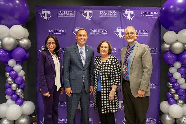 Representatives from Tarleton State University and McLennan Community College were on hand Monday for the signing of a dual-enrollment agreement between the two institutions. The pact helps students earn their associate degree at MCC before transferring to Tarleton State for their bachelor’s studies. Pictured, from left, are Dr. Rachel Capua, Tarleton State Vice President for External Operations; Tarleton State President Dr. James Hurley; McLennan Community College President Dr. Johnette McKown; and Fred Hills, MCC Vice President for Instruction and Student Engagement.